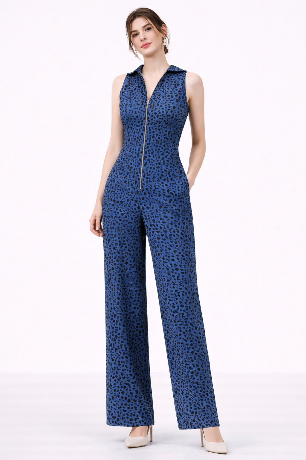 Celestine Zip-Front Wide-Leg Jumpsuit
