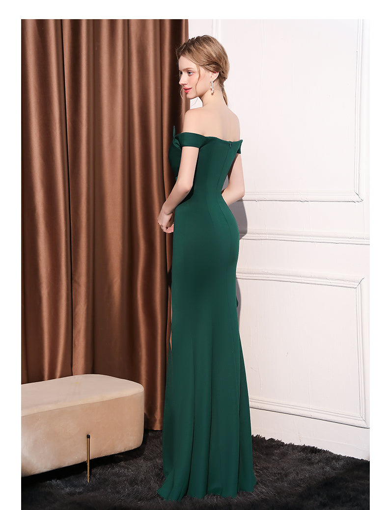 Emerald Ruffle Off-Shoulder Gown